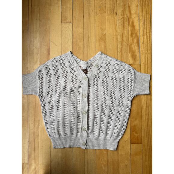 Tea Collection Sweater, Short Sleeve Off-White Cardigan Buttons, Kids Size L - Picture 1 of 9